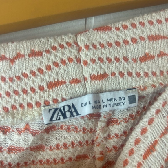 ZARA size L, Striped Cream and Orange Women's Pants, cropped/ankle, cotton blend - Picture 5 of 7
